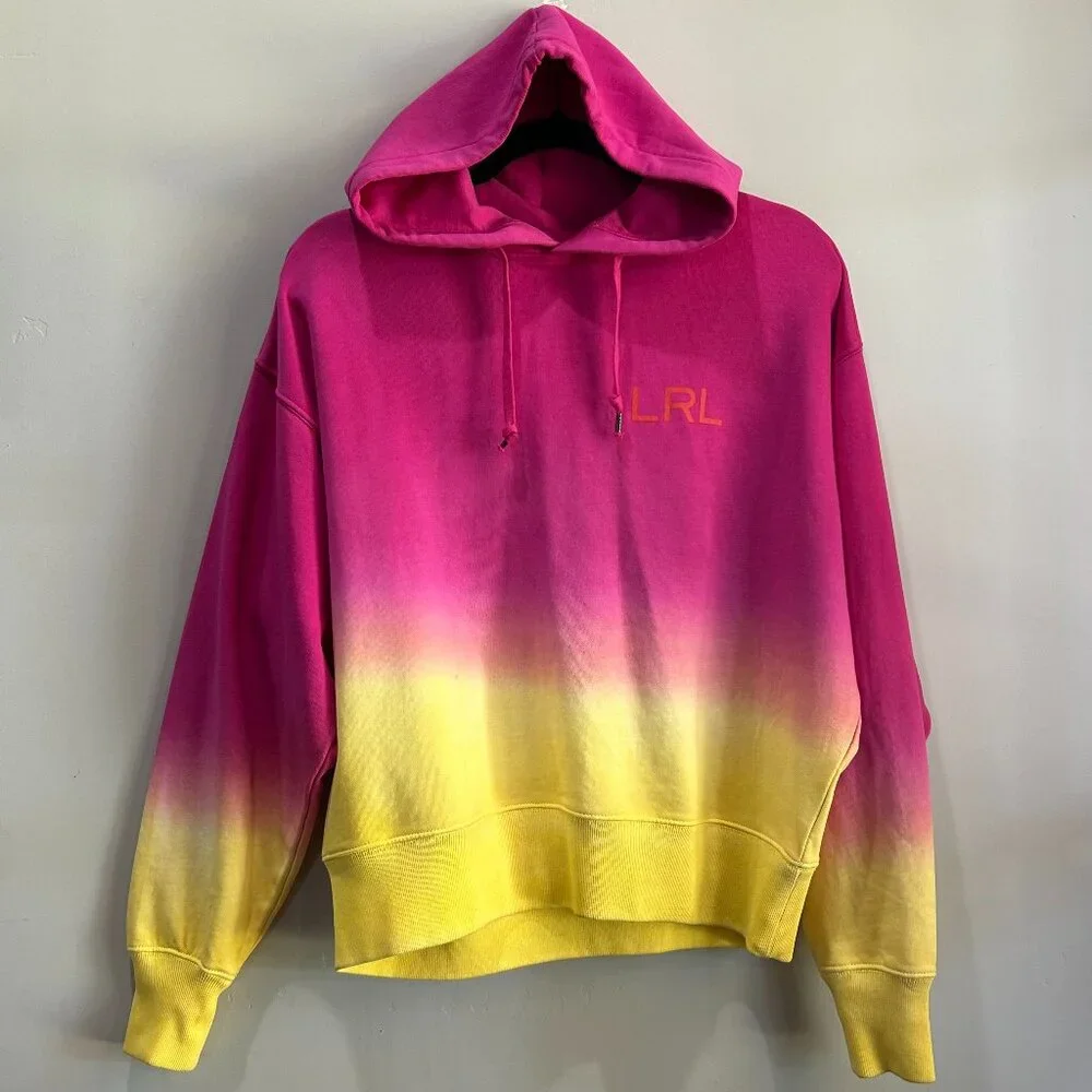 Lauren Ralph Lauren Dip-Dyed French Terry Hoodie Pink/Yellow Size Medium Women - Picture 4 of 16